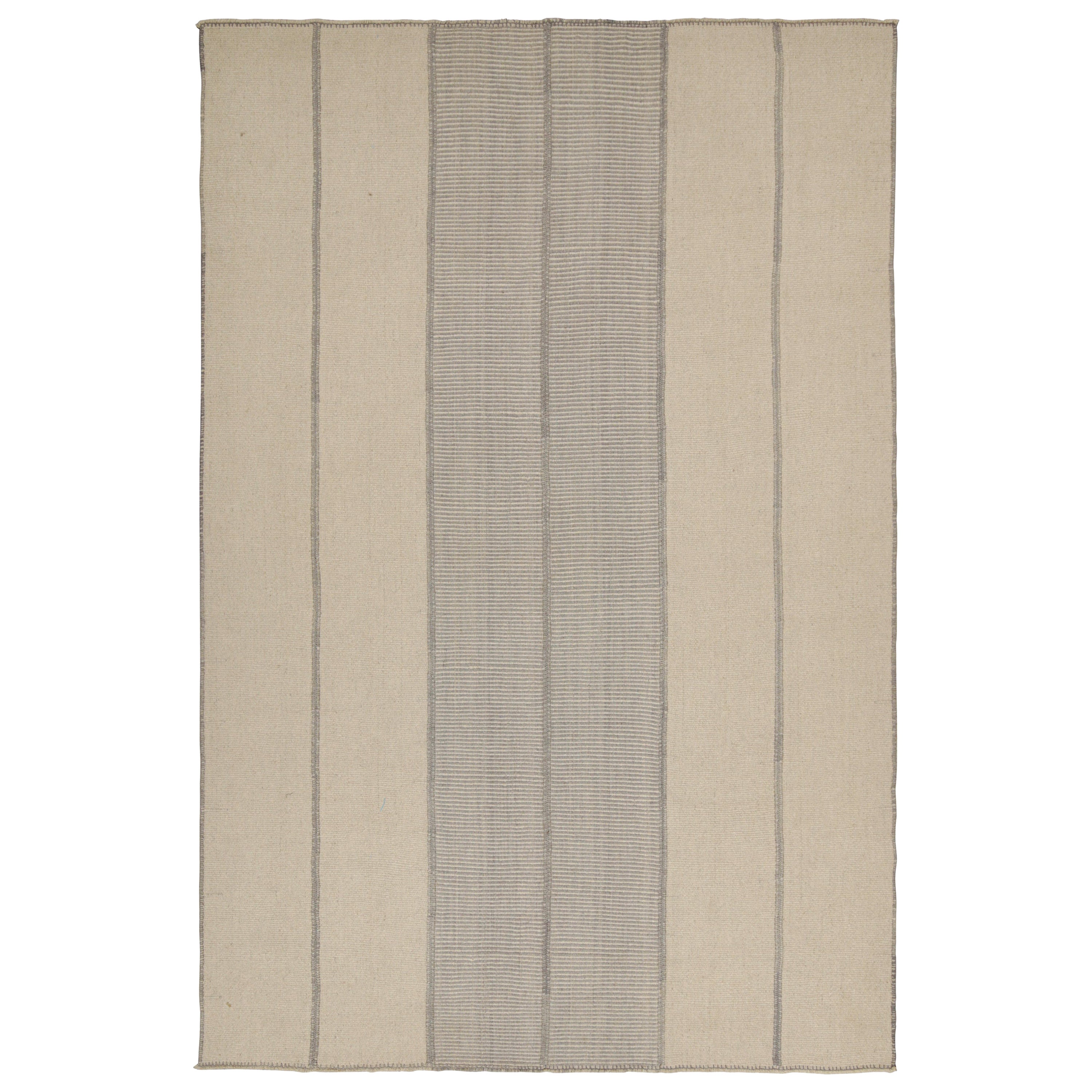 Rug & Kilim’s Contemporary Kilim in Beige & Grey Stripes