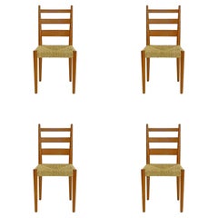 Osvaldo Borsani Set of Four Oak and Straw Dining Chairs for ABV, Italy 1937