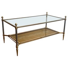 Brass & Steel Coffee Table with Glass & Eglomised Mirror Tops by Maison Jansen
