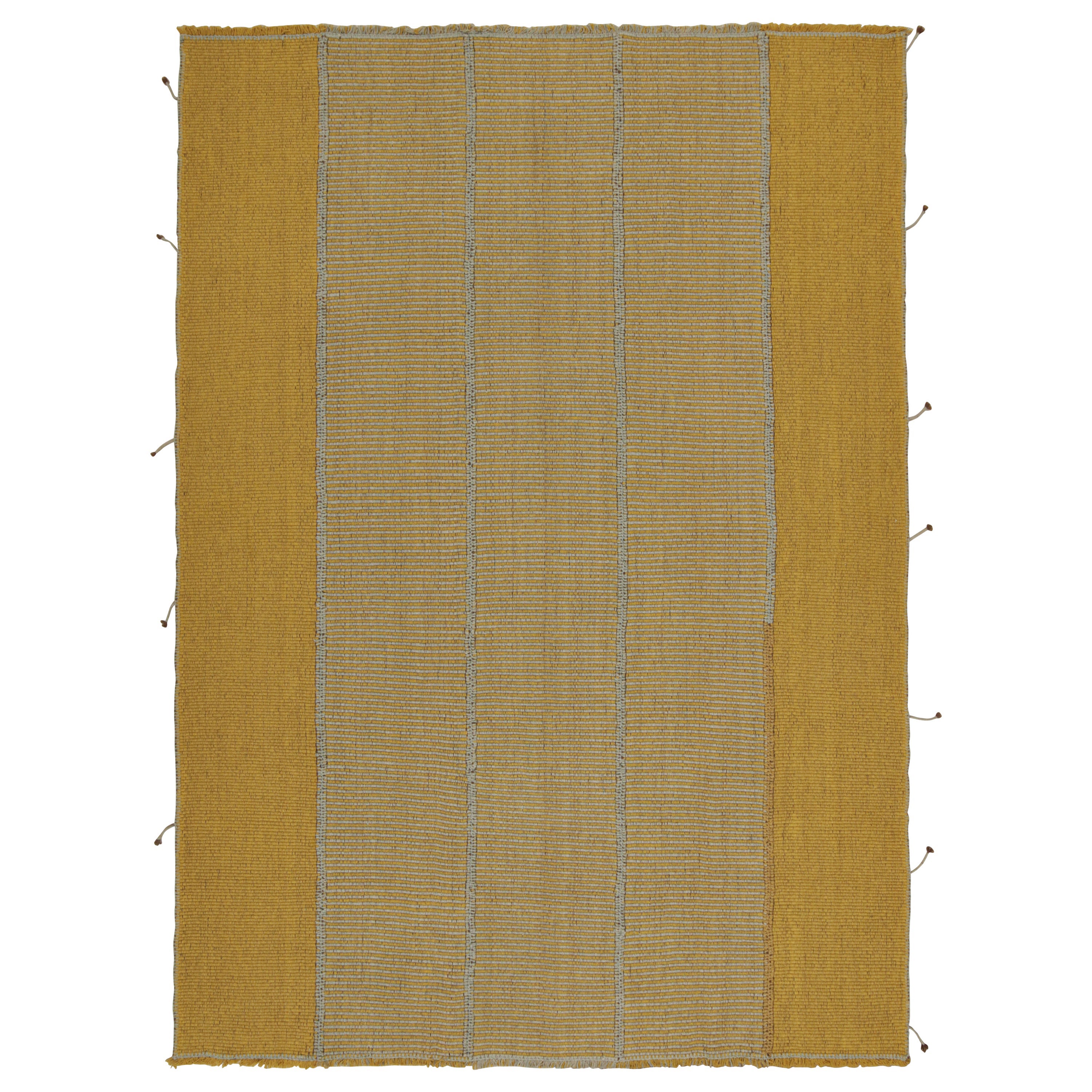 Rug & Kilim’s Contemporary Kilim in Gold and Blue Stripes