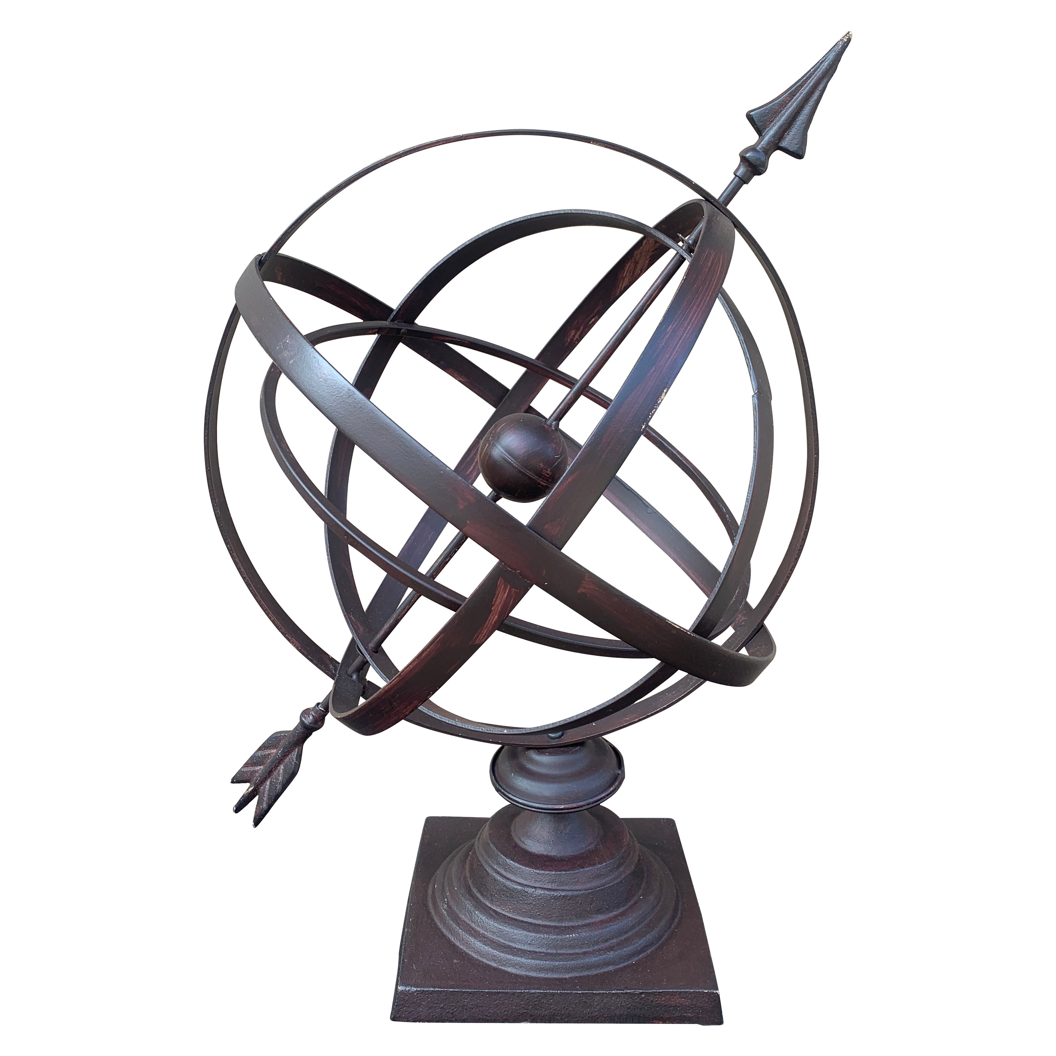 Vintage French Country Iron Garden Armillary Sundial en venta