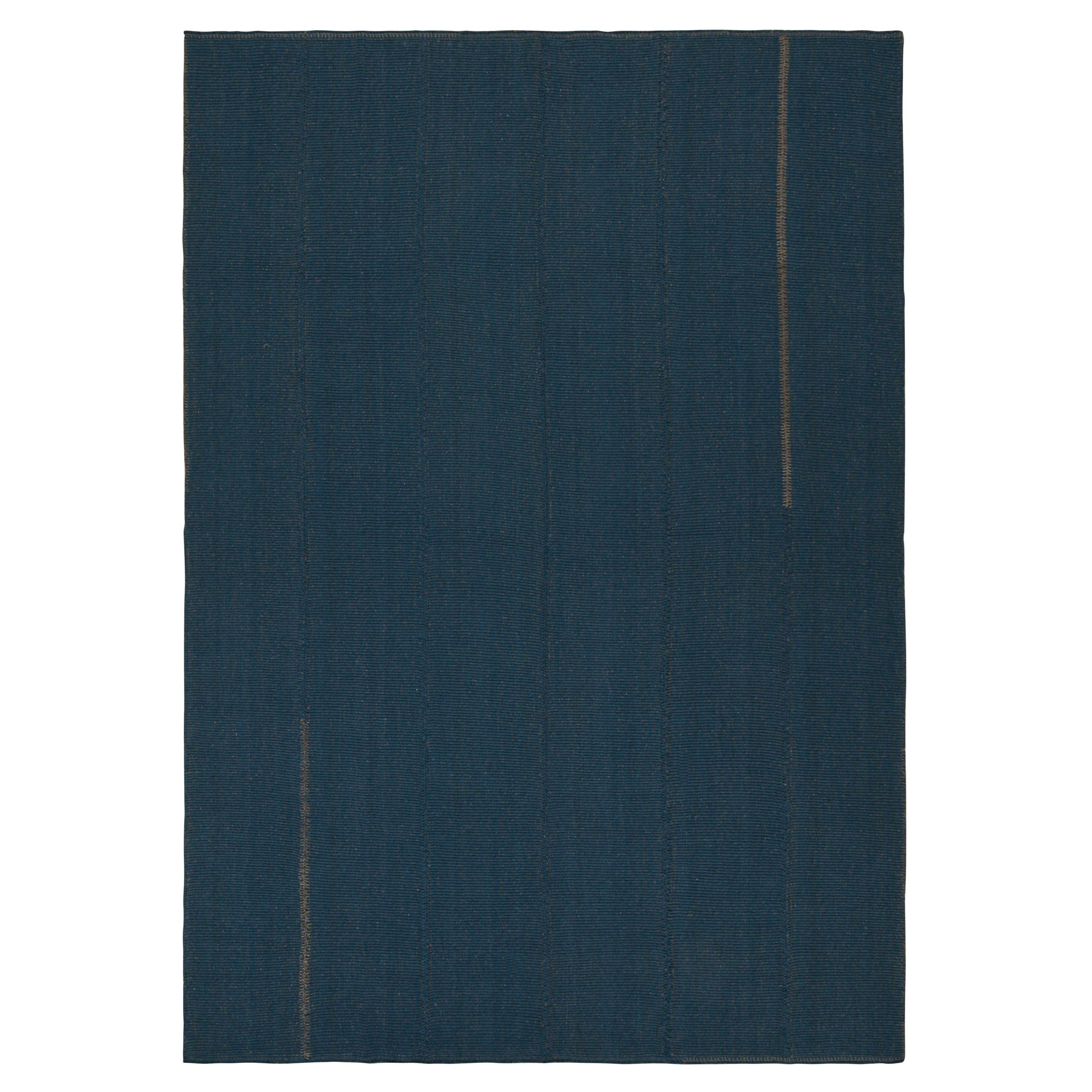 Rug & Kilim’s Contemporary Kilim in Navy Blue with Beige-Brown Accents