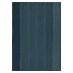 Rug & Kilim’s Contemporary Kilim in Tones of Blue with Stripes and Brown Accents