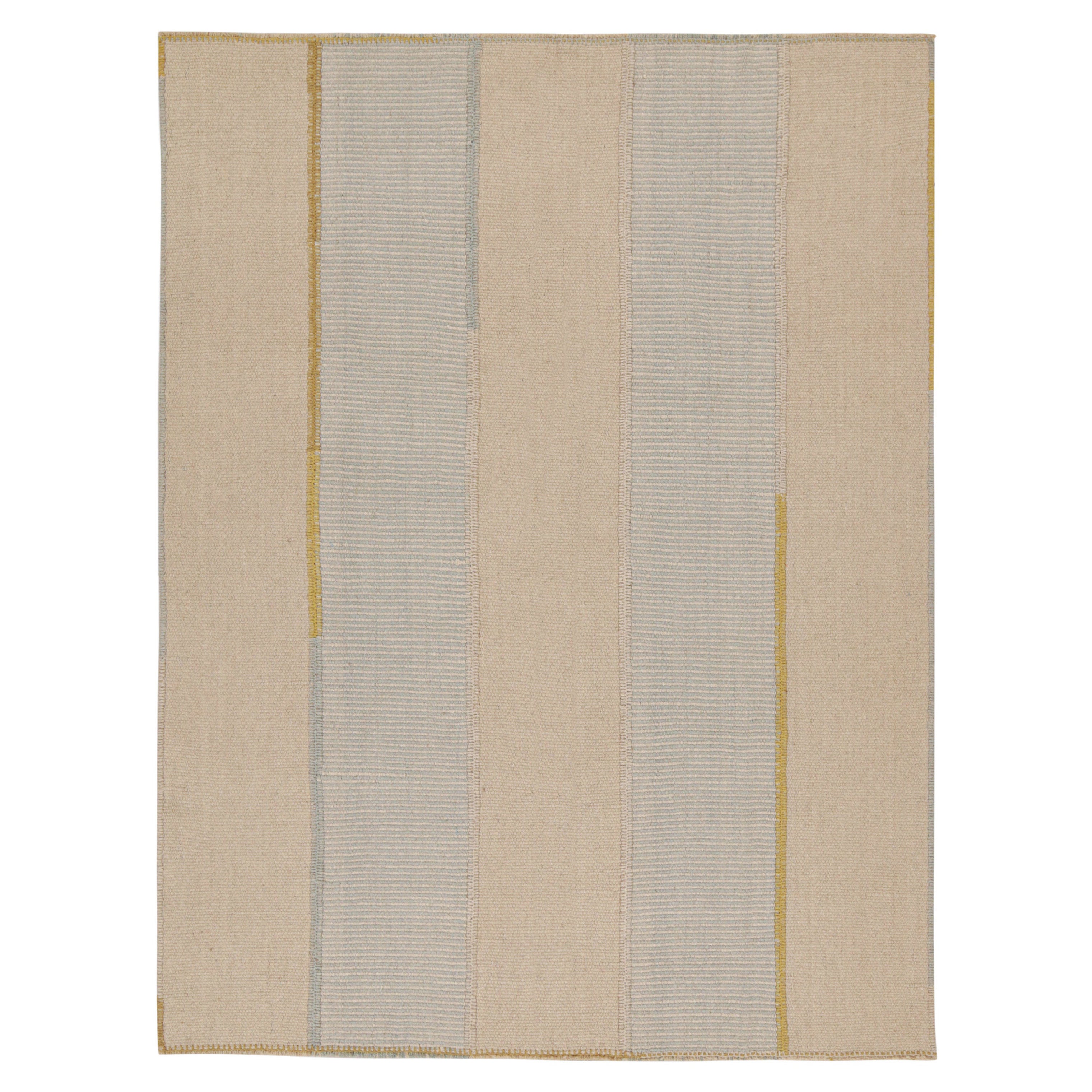 Rug & Kilim’s Contemporary Kilim in Beige, Blue & Gold Stripes