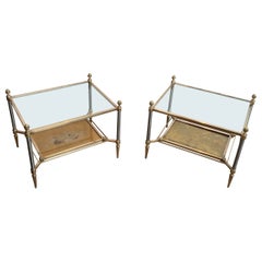 Pair of Neoclassical Style Steel and Brass Style Brass Side Tables by Maison Jan