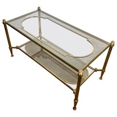 Rare Bronze and Brass Coffee Table with Two Tiers Glass Top resting on a Steel