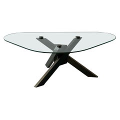 1970s Geometric Brass and Glass Tripod Coffee Table