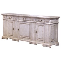 19th Century French Louis XIV Carved and Painted Three-Door Buffet with Drawers