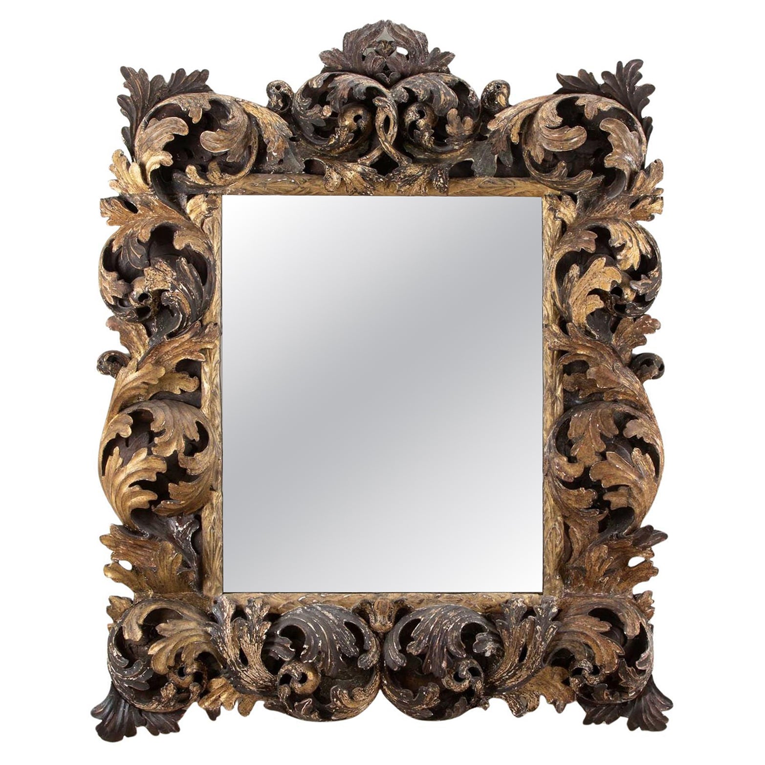 Late 17th Century Italian Baroque Carved Wood and Gilded Mirror