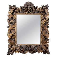 Late 17th Century Italian Baroque Carved Wood and Gilded Mirror