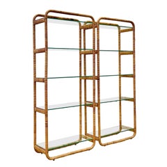 Vintage Boho Wrapped Rattan Etagere - A Pair