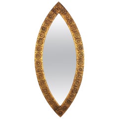 Large Floral Pointed Oval Mirror in Carved Giltwood, Spain 1950s