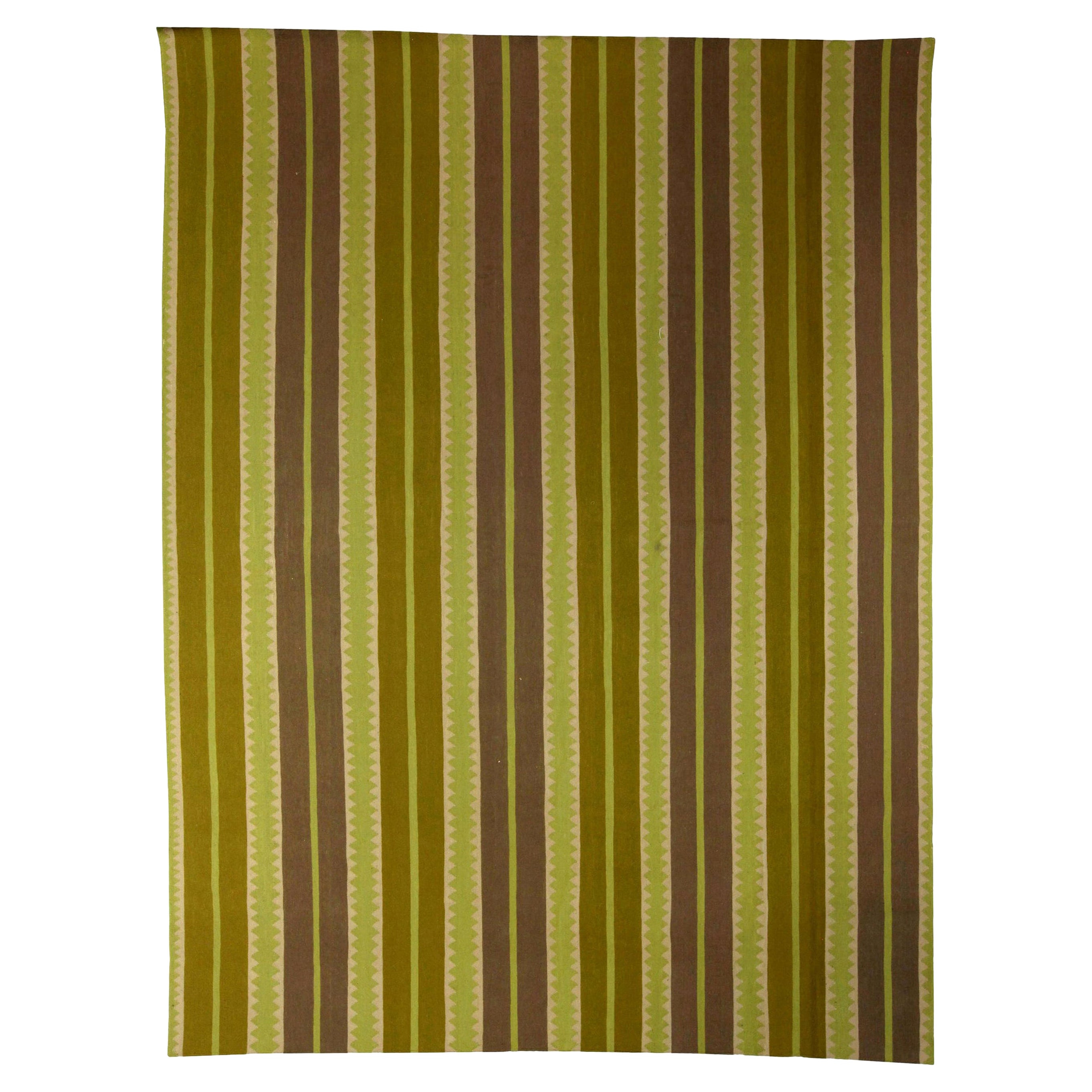 Modern Striped Sundance Green Handmade Wool Rug by Doris Leslie Blau