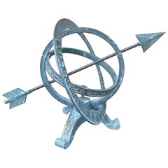 Vintage English Country Iron Verdigris Garden Armillary Sundial