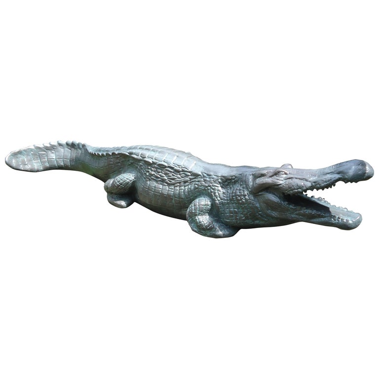 Faux Bronze Large Realistic Fiberglass Alligator Statue For Sale at 1stDibs