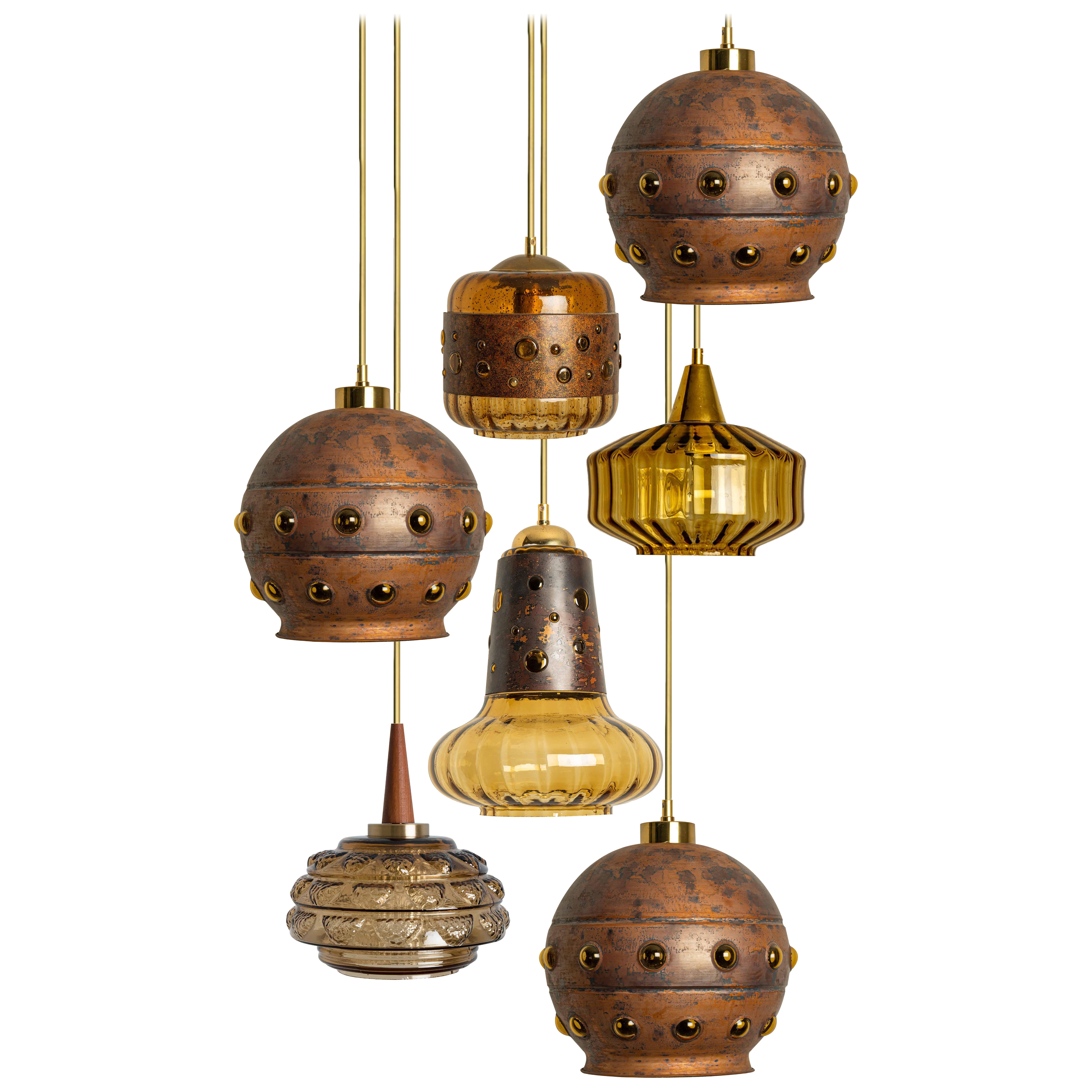 Several Brutalist Copper Glass Pendant Lamp in the style of Nanny Still, 1960 en venta