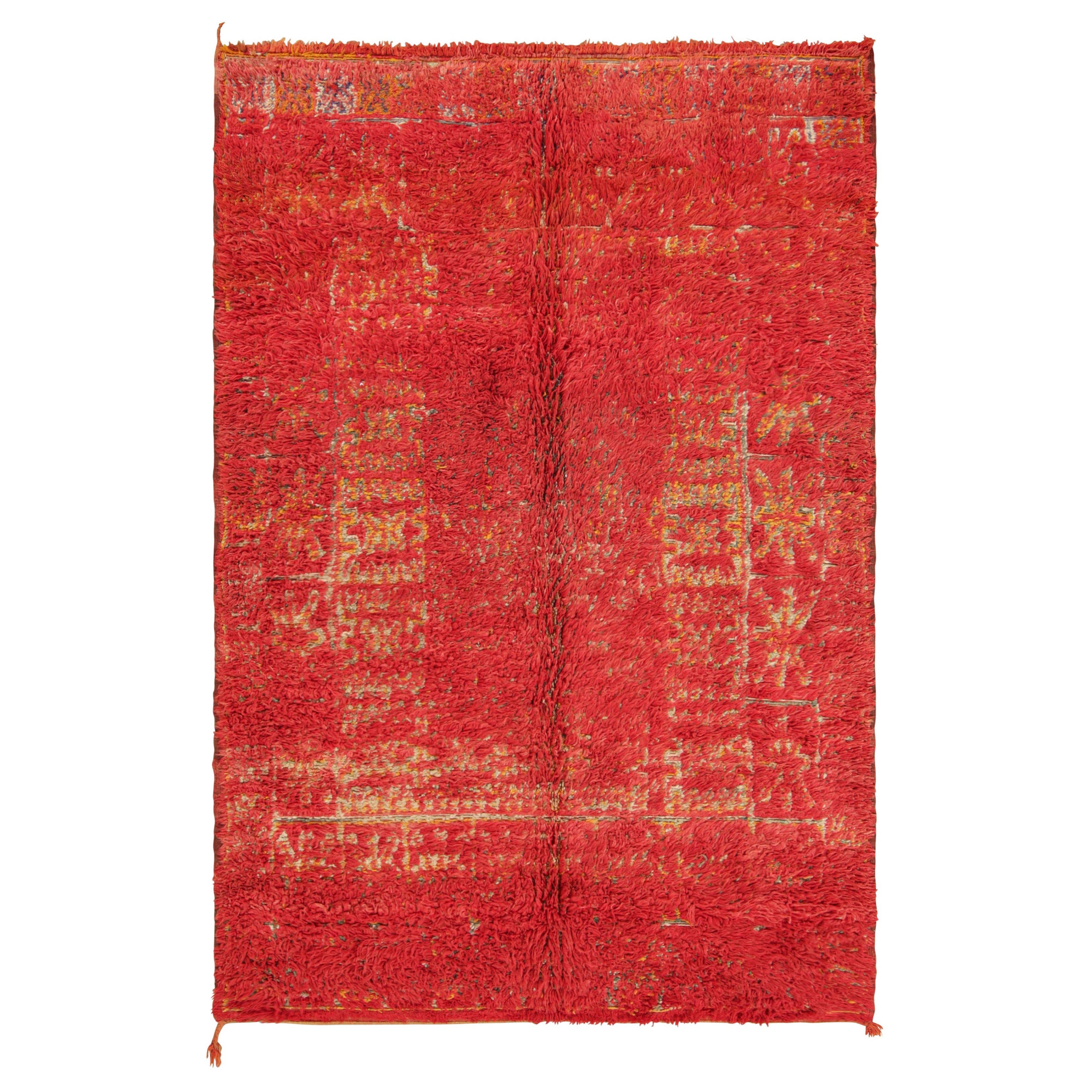 Vintage Moroccan Rug, Red & Beige with High Pile - Rug & Kilim