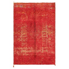 Vintage Moroccan Rug, Red & Beige with High Pile - Rug & Kilim