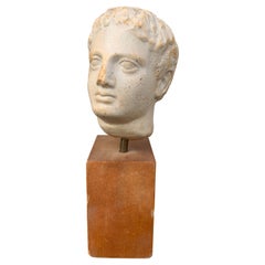 Plaster Bust of Roman Emperor Augustus on Wood Pedestal