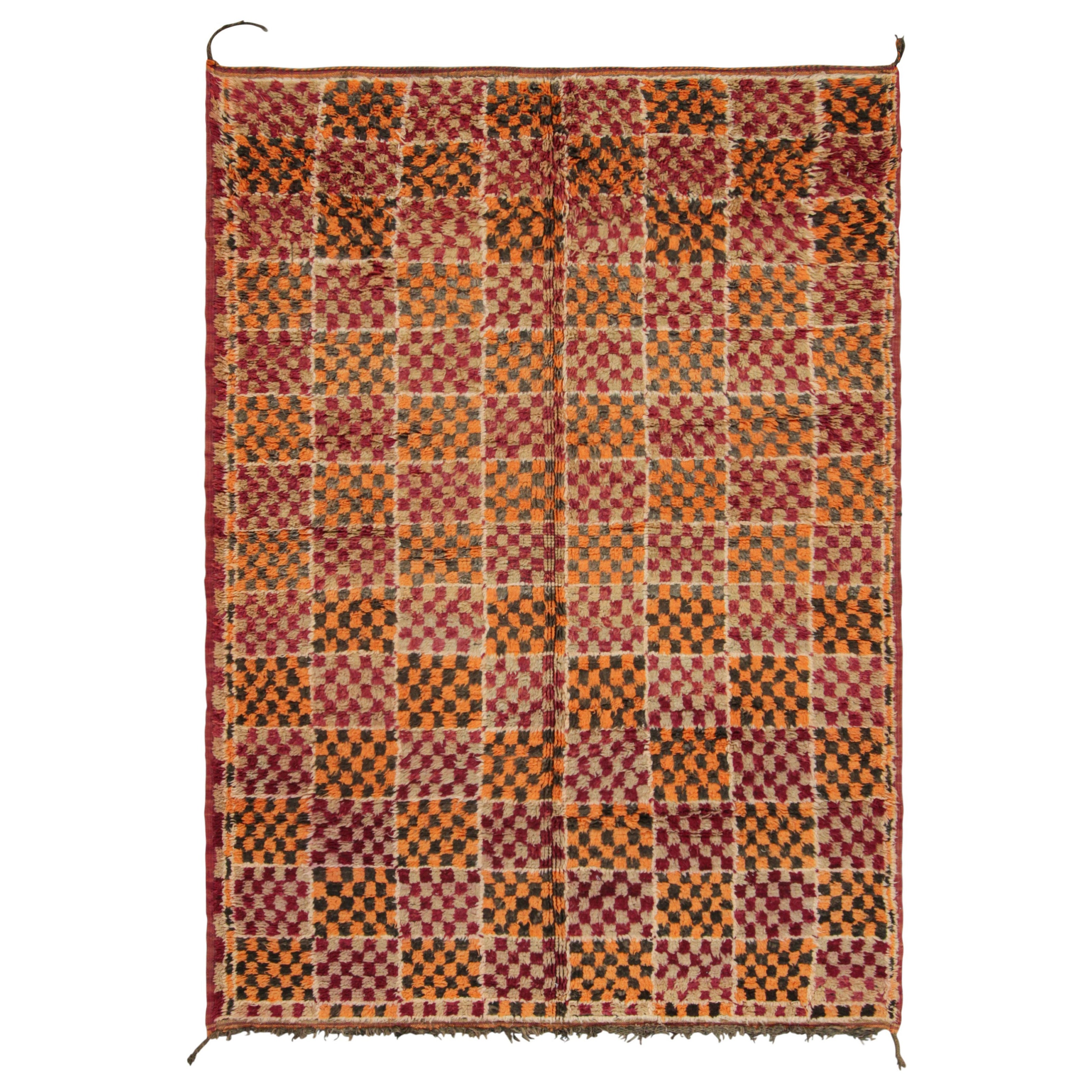 Vintage Moroccan Rug with Orange, Red, and Gray Geometric Patterns - Rug & Kilim
