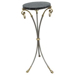 Italian Marble Top Steel & Brass Pedestal with Hoof Feet