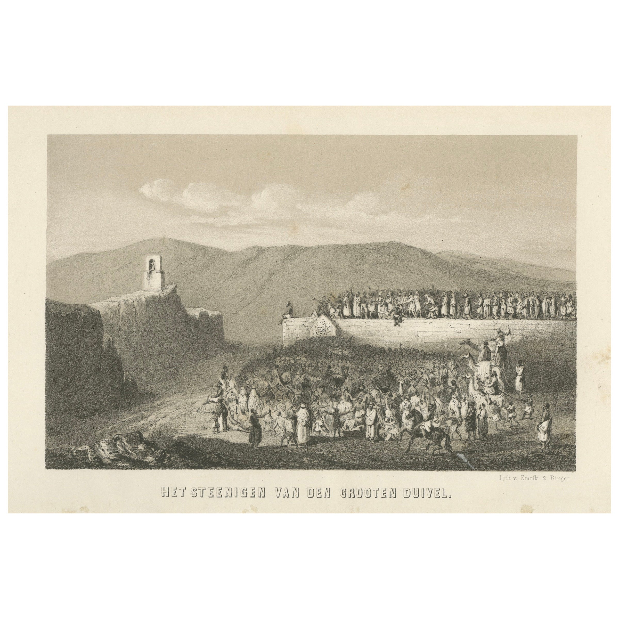 Islamic Ritual Print Stoning of the Great Devil, 1863 Dutch Lithograph