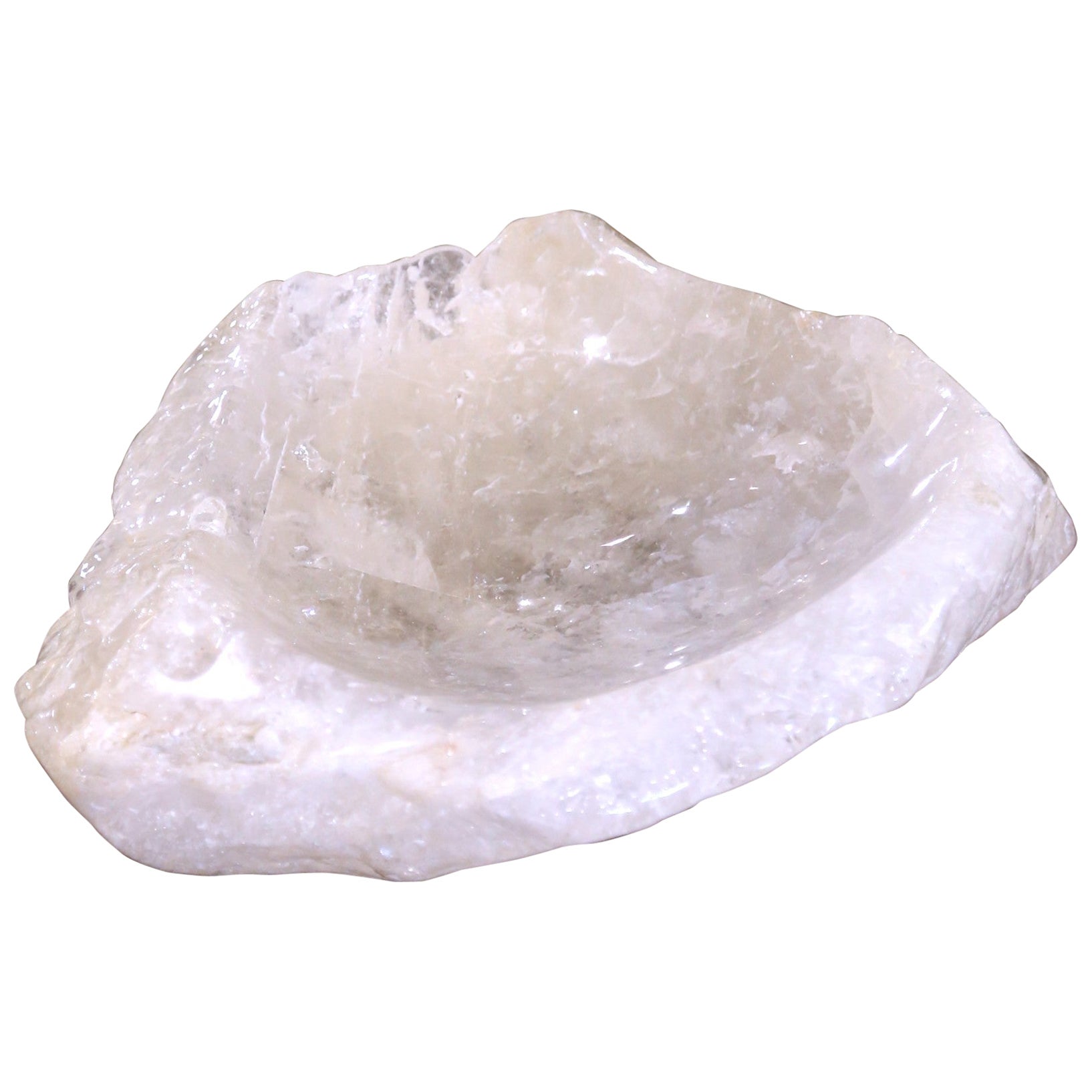 Hand Carved Organic Rock Crystal Quartz Decorative Bowl Vide-Poche For Sale