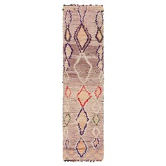 Vintage Moroccan Runner Rug Purple & Beige with Geometric Patterns - Rug & Kilim
