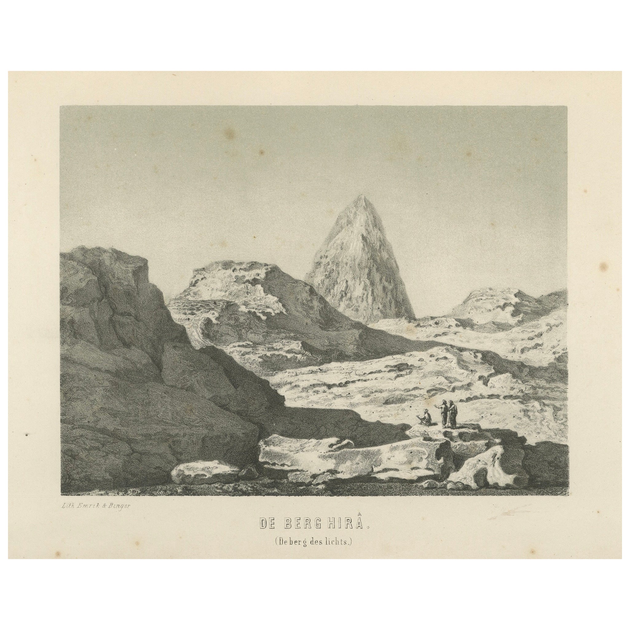 Islamic Landscape Print Mountain of Hira Mecca, 1863 Dutch Lithograph