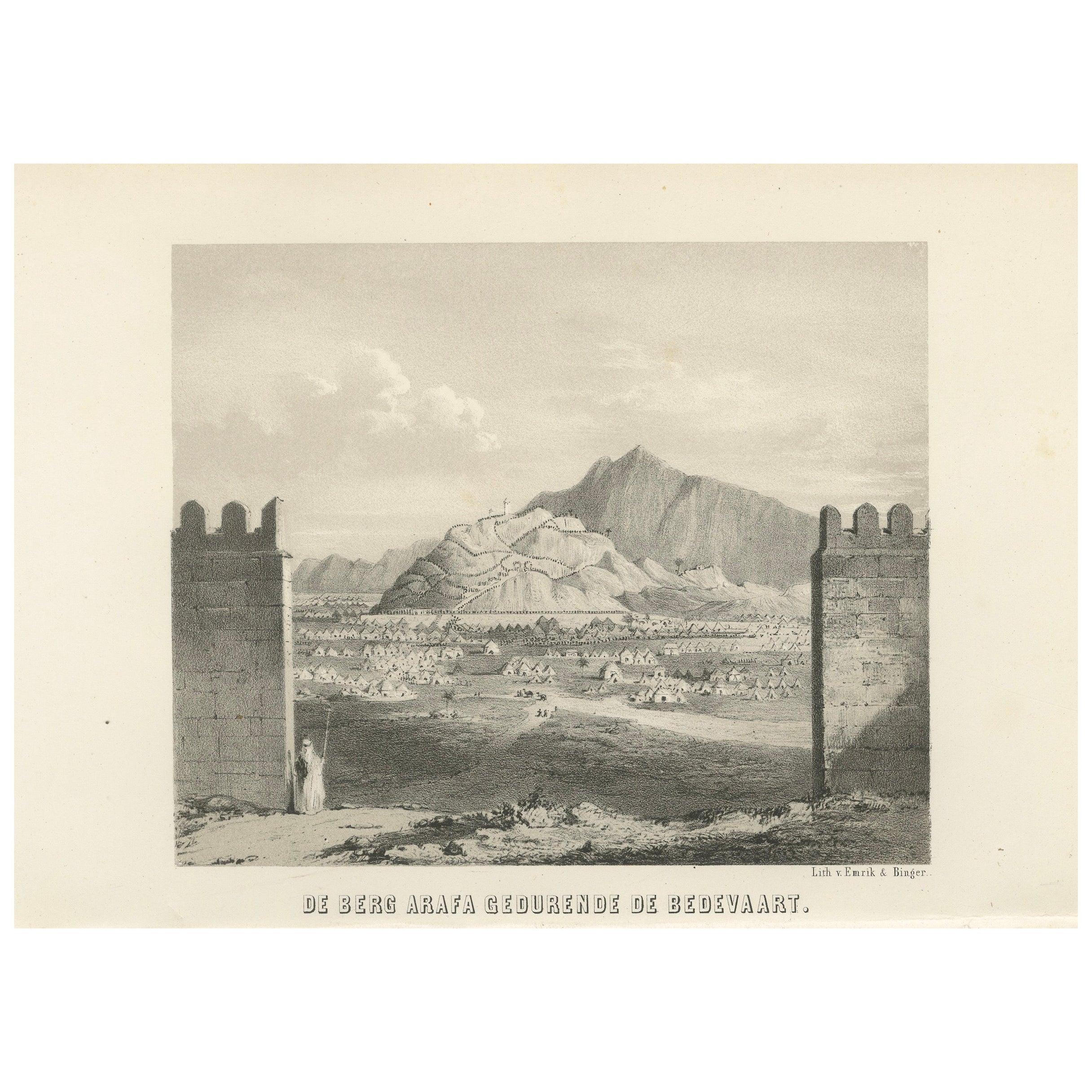 Islamic Pilgrimage Print Mount Arafat During Hajj, 1863 Dutch Lithograph