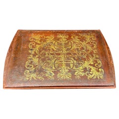 Mid-Century Italian Leather Gold Leaf Embossed Desk Blotter