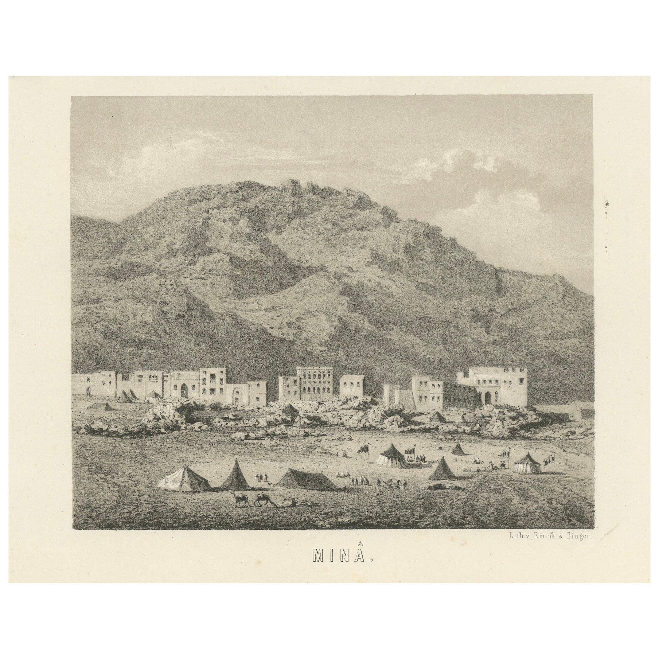Islamic Landscape Print Mina Valley Near Mecca, 1863 Dutch Lithograph