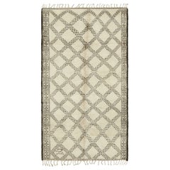 Vintage Moroccan Rug, Cream & Black with Diamond Patterns - Rug & Kilim