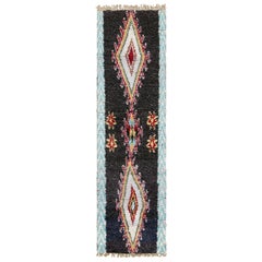 Vintage Moroccan Runner Rug in Black with Colorful Medallions - Rug & Kilim