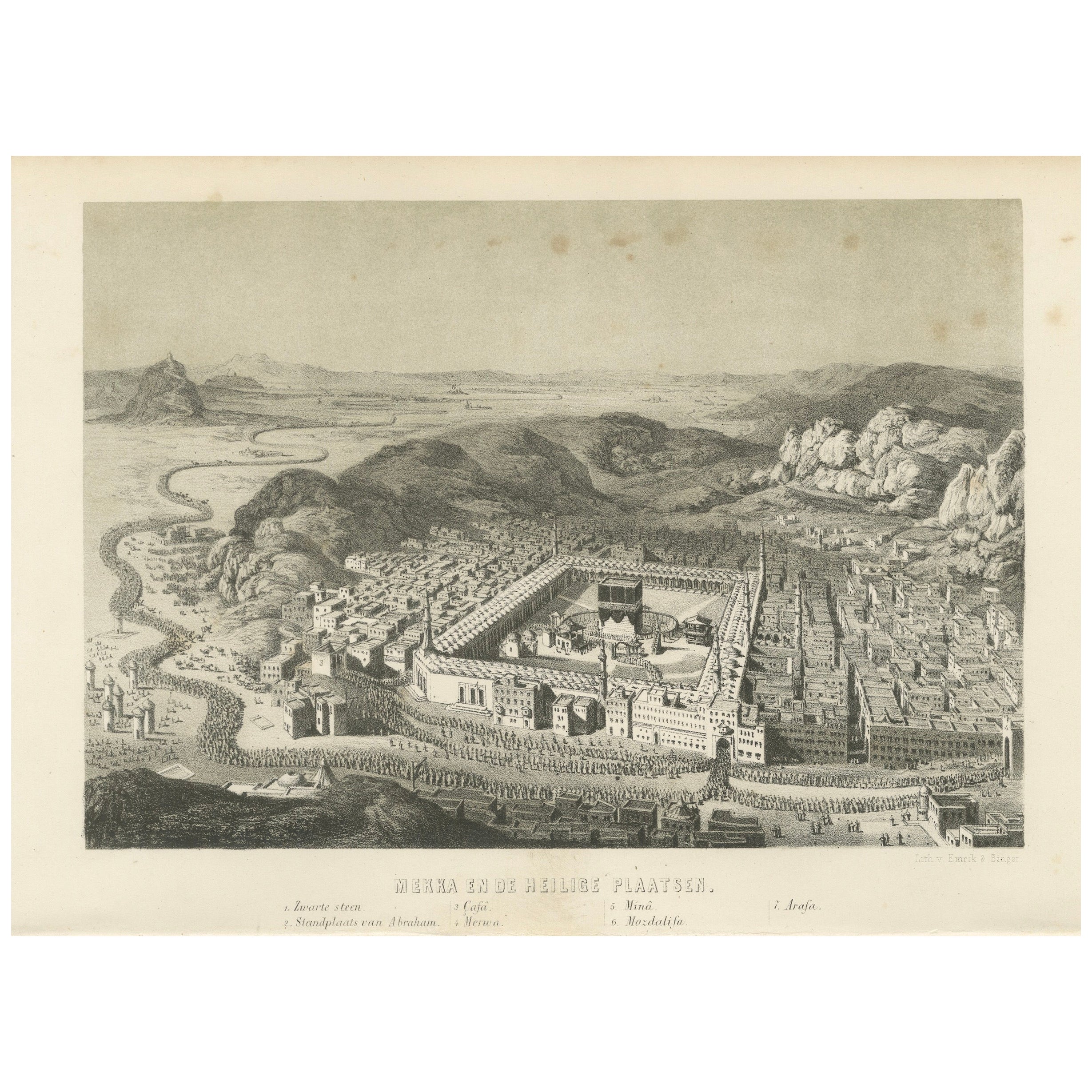 Islamic Holy Sites Print Mecca and the Sacred Places, 1863 Dutch Lithograph