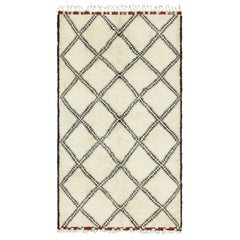 Vintage Moroccan Runner Rug, Cream & Black with Diamond Patterns - Rug & Kilim