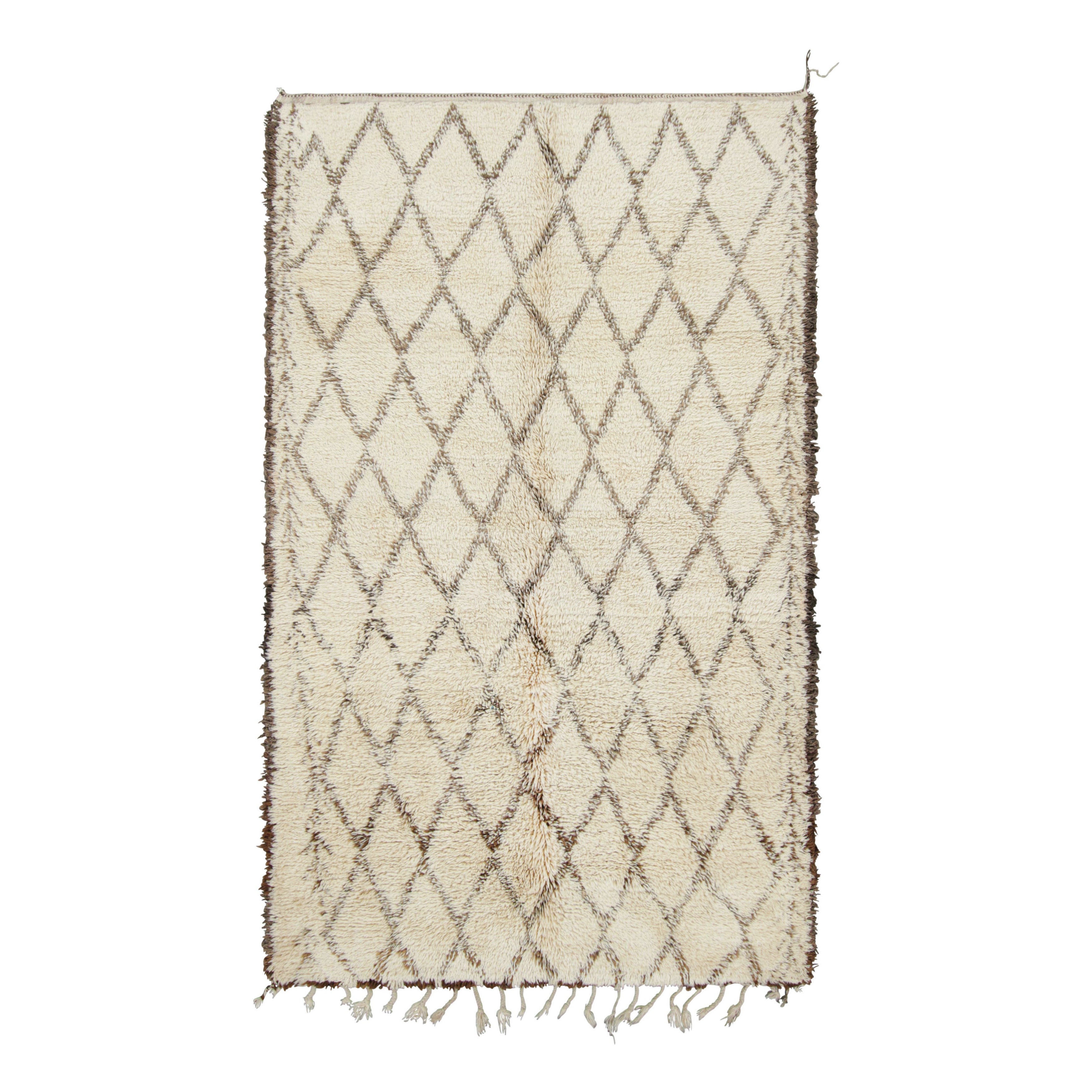 Vintage Moroccan Rug, Cream & Beige with Diamond Patterns - Rug & Kilim