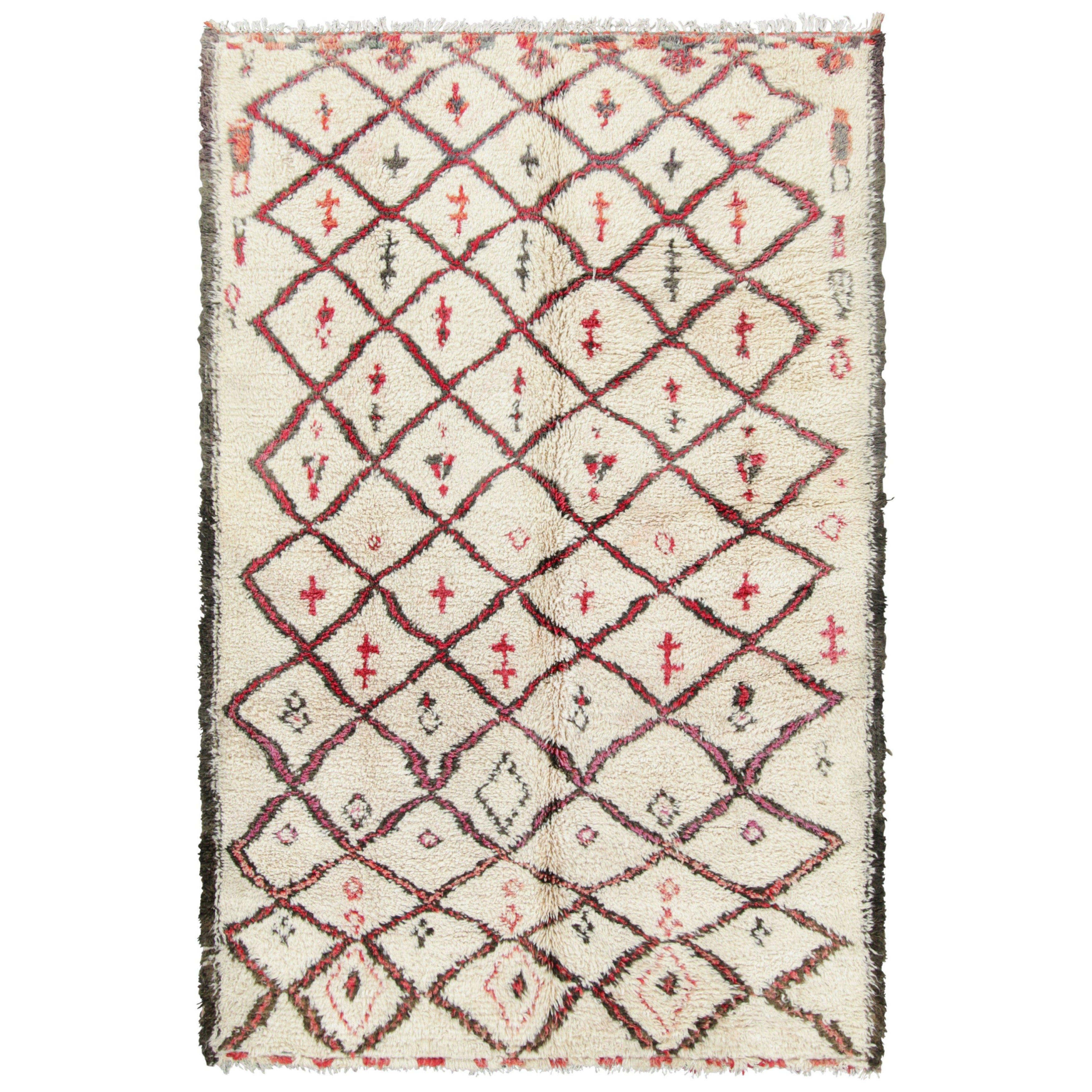 Vintage Moroccan Rug, Cream & Beige with Diamond Patterns - Rug & Kilim