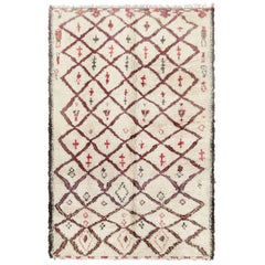 Vintage Moroccan Rug, Cream & Beige with Diamond Patterns - Rug & Kilim