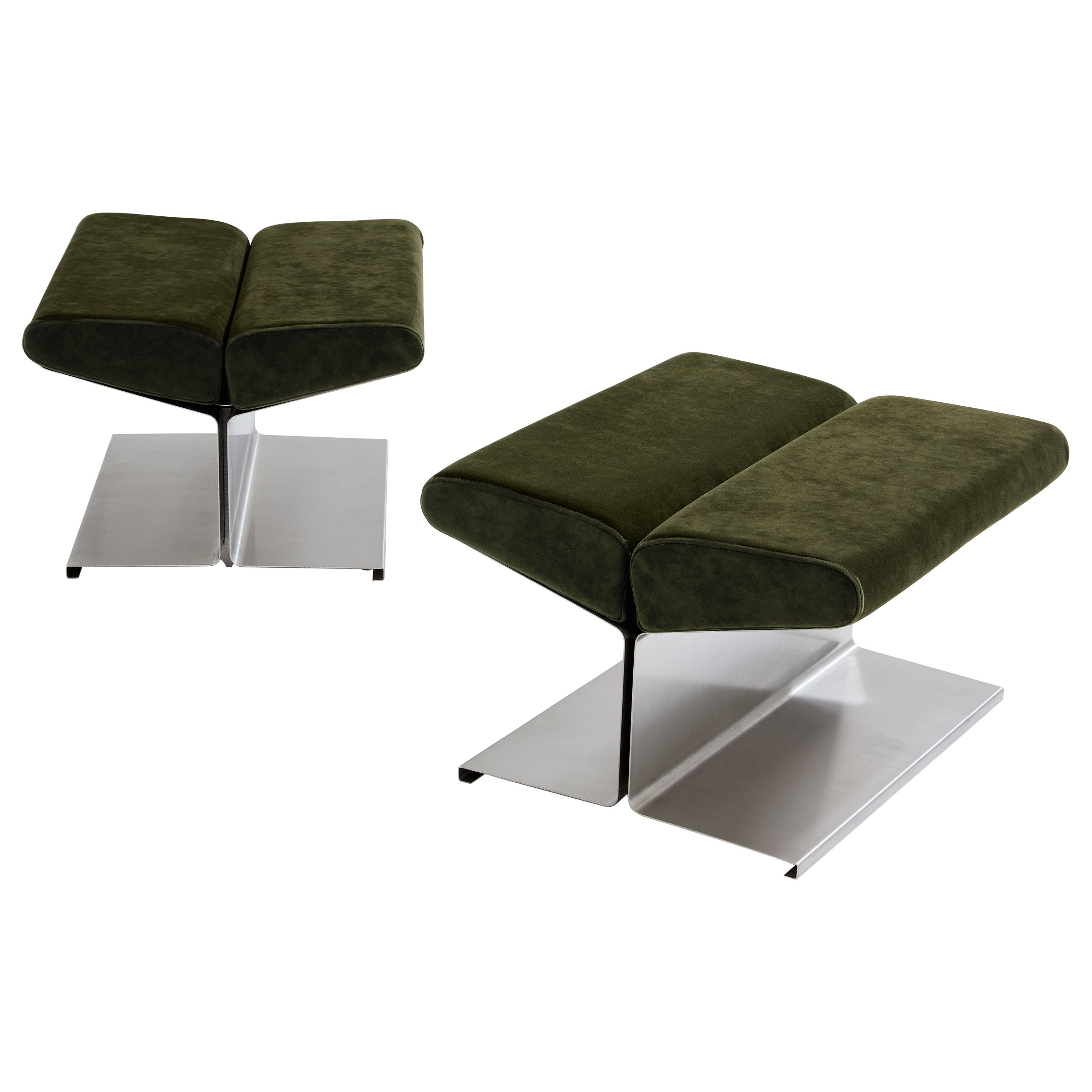 Paul Geoffroy for Uginox stainless steel alcantara ottomans 1975 For Sale