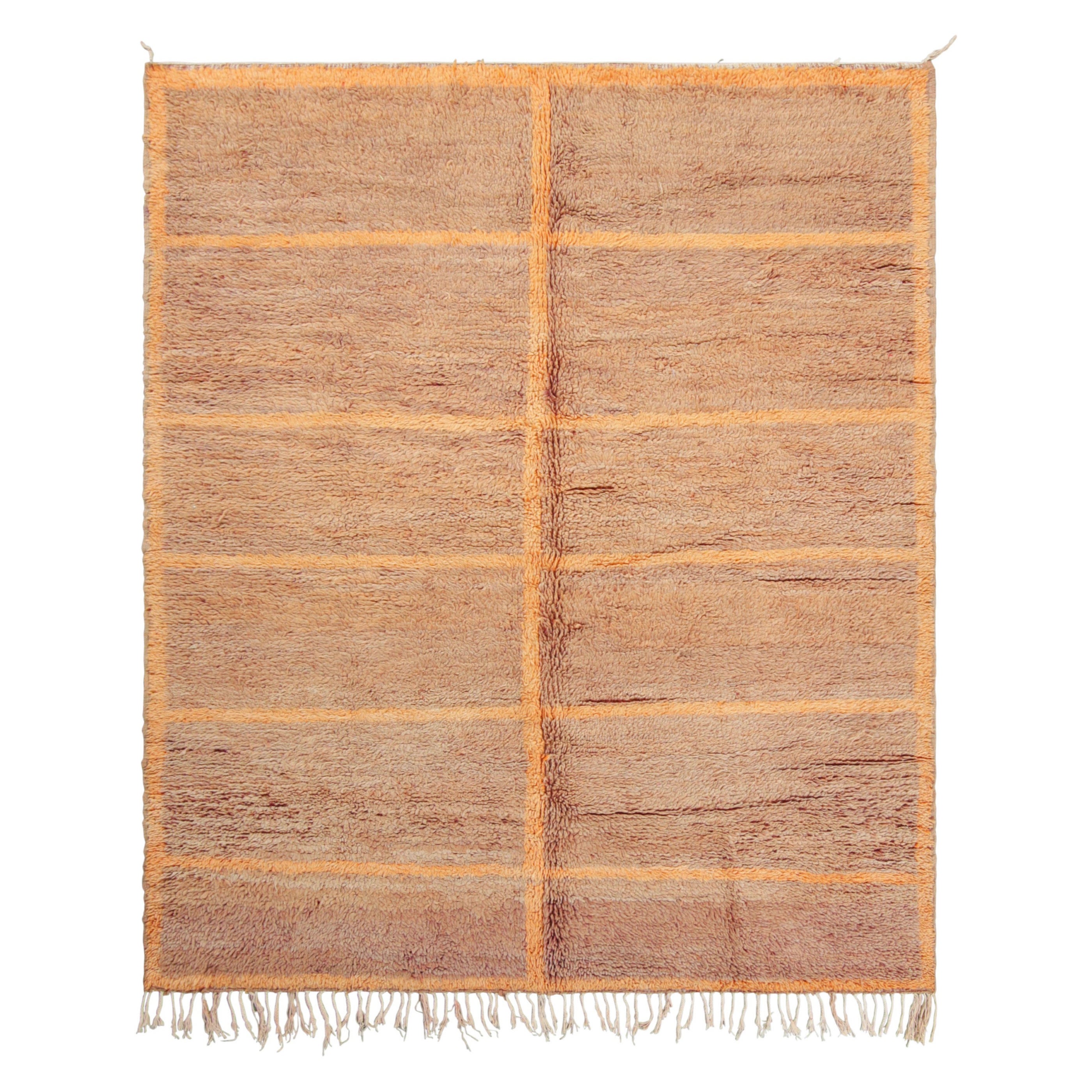 Alfombra marroquí vintage marrón y naranja con motivos geométricos - Rug & Kilim