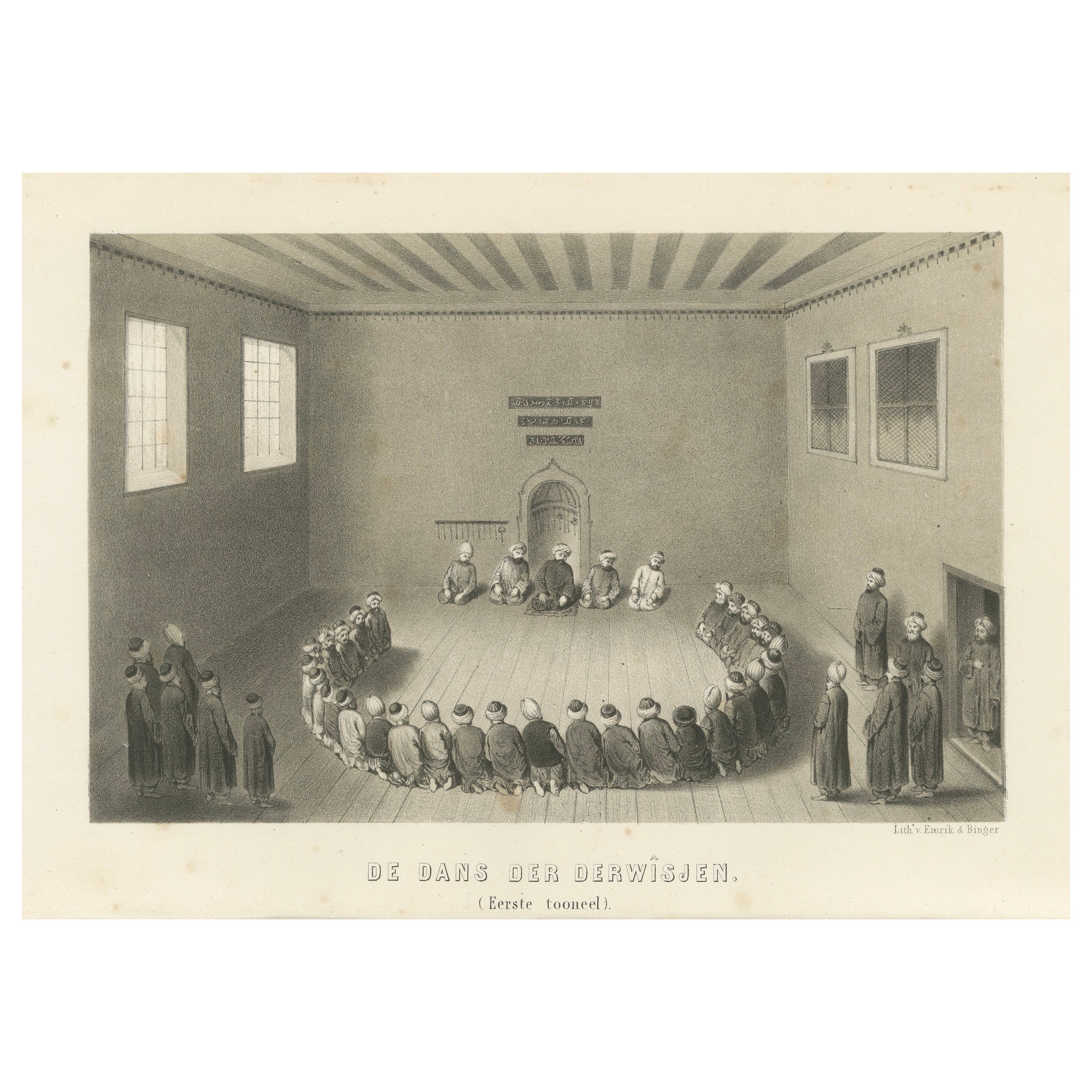 Islamic Ritual Print Dance of the Dervishes Ceremony, 1863 Dutch Lithograph