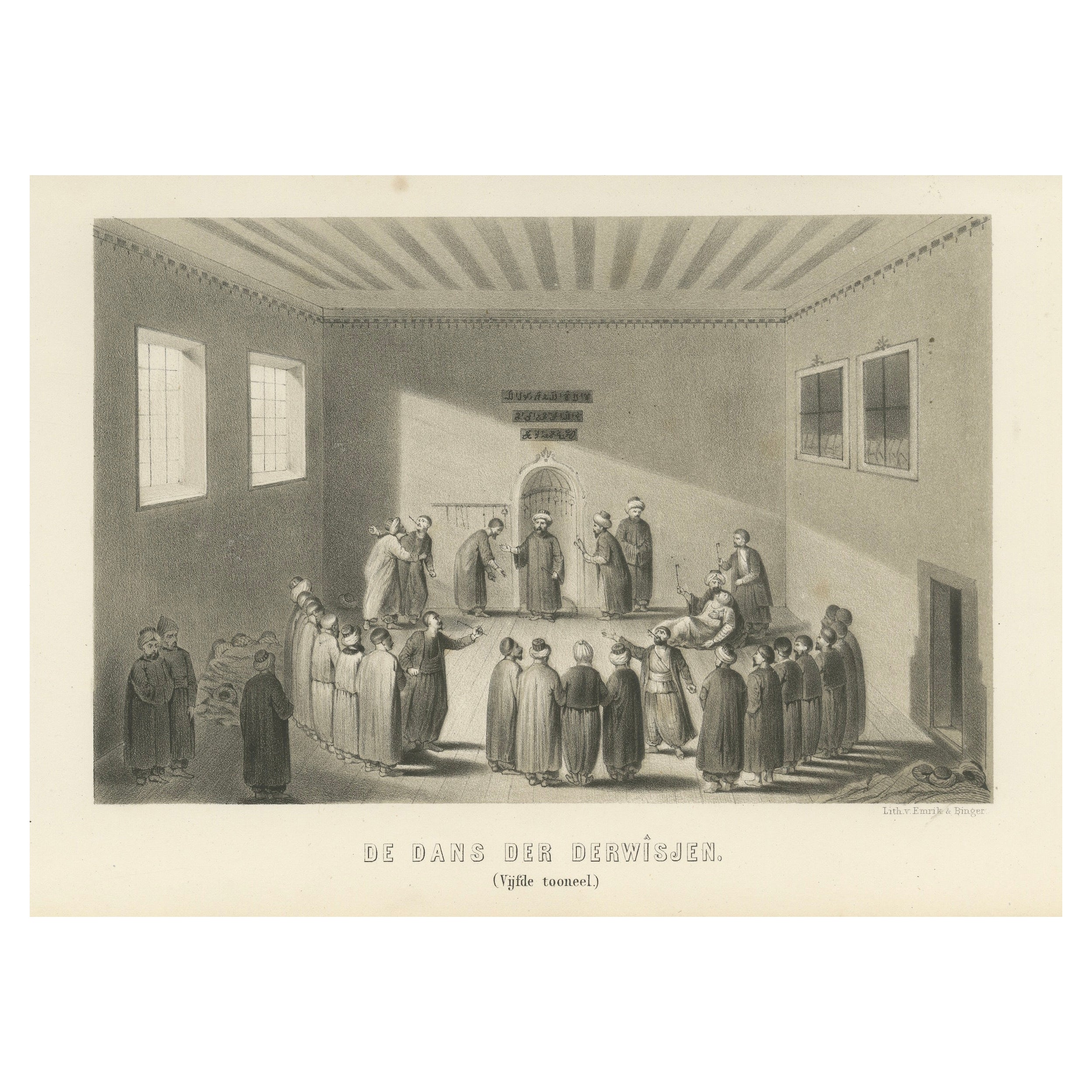 Islamic Ritual Print Whirling Dervishes Ceremony Scene V, 1863 Dutch Lithograph