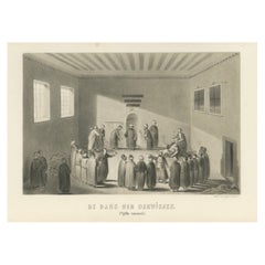 Islamic Ritual Print Whirling Dervishes Ceremony Scene V, 1863 Dutch Lithograph