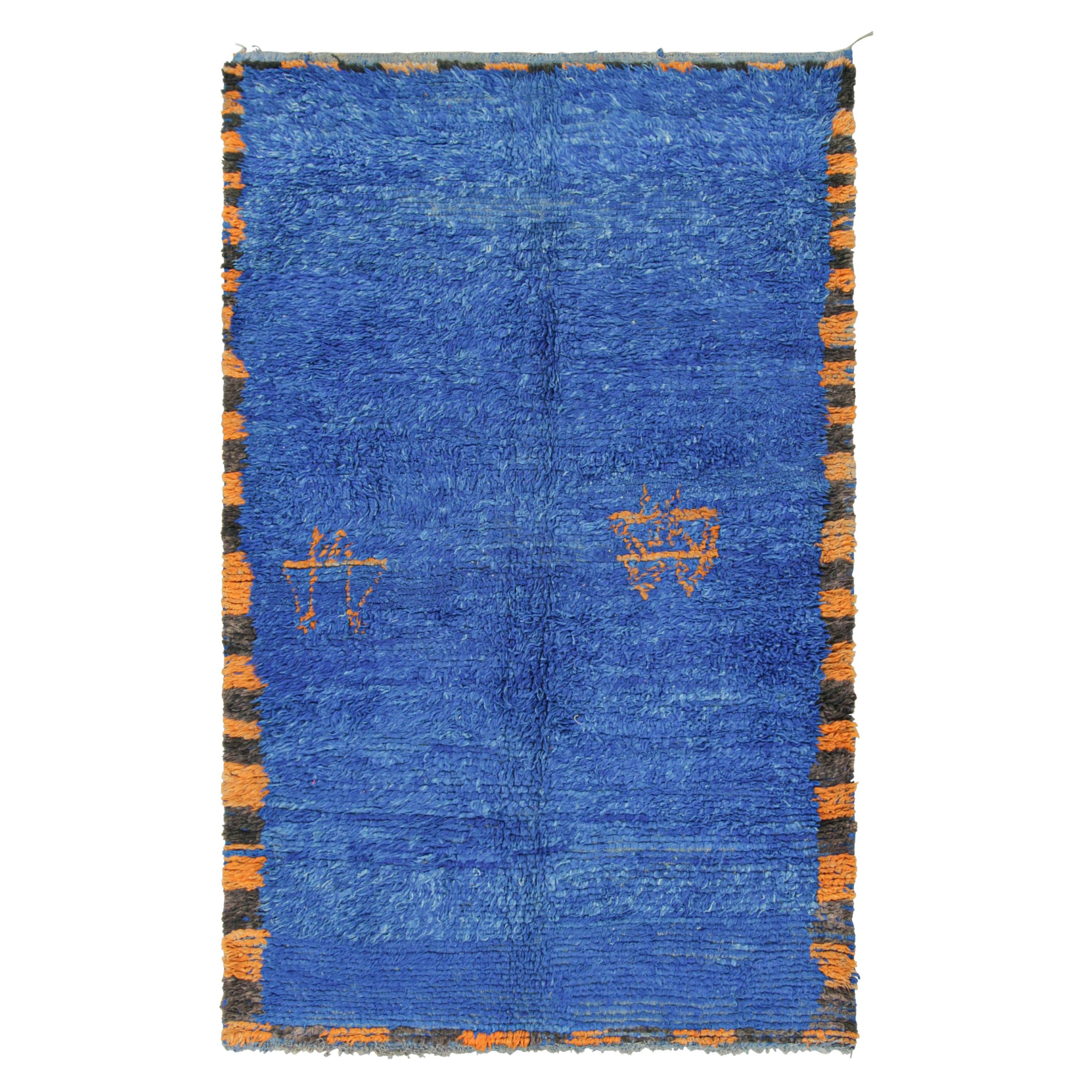 Vintage Moroccan Rug in Cobalt Blue and Orange Tones - Rug & Kilim
