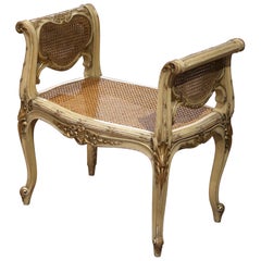 Early 20th C. French Louis XV Carved Piano Bench with Cane and Gilt Accents