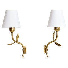 Swedish Designer, Wall Lights, Brass, Fabric, Sweden, 1940s