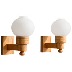 Aneta, Wall Lights, Pine, Glass, Sweden, 1970s