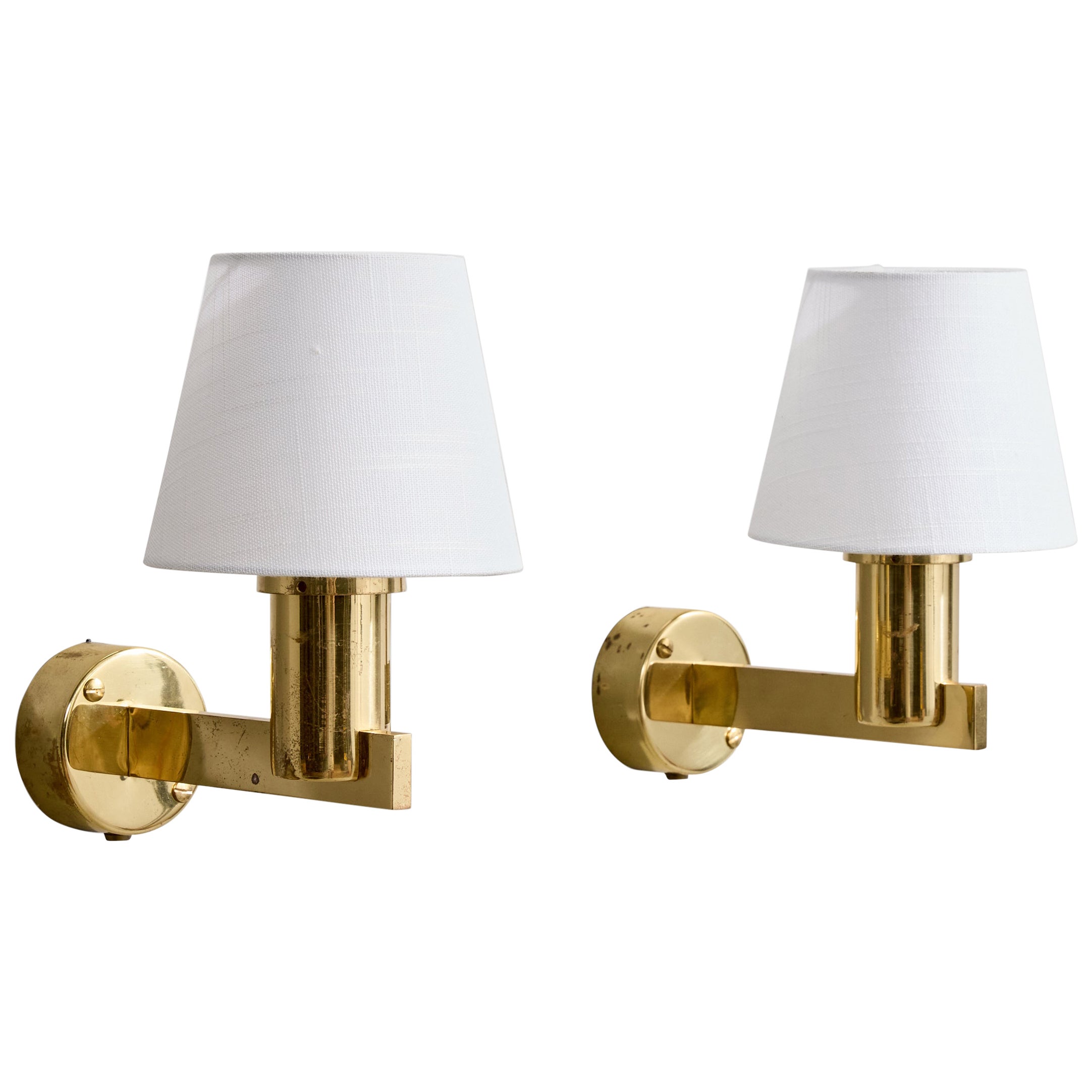 Hans-Agne Jakobsson, Wall Lights, Brass, Fabric, Sweden, 1960s