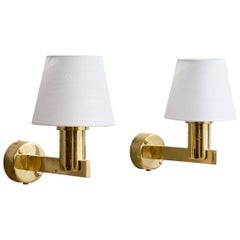 Hans-Agne Jakobsson, Wall Lights, Brass, Fabric, Sweden, 1960s